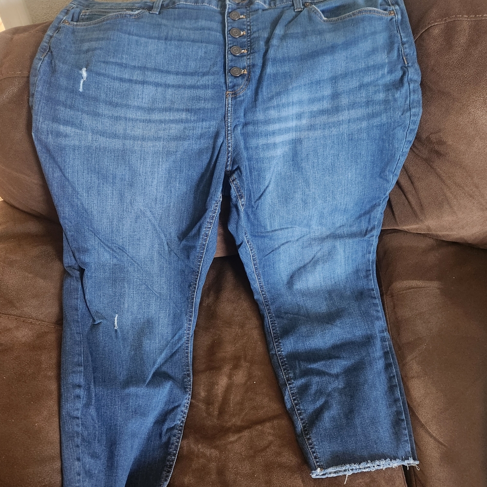 LC Lauren Conrad Blue Distressed Ankle Jeans with Button-Fly